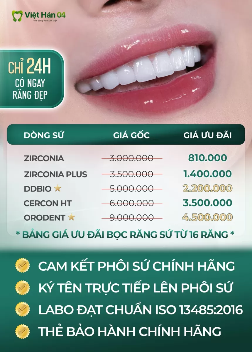 Bảng giá răng sứ thẩm mỹ dành cho Việt kiều về nước làm răng sứ tháng 6 năm 2026