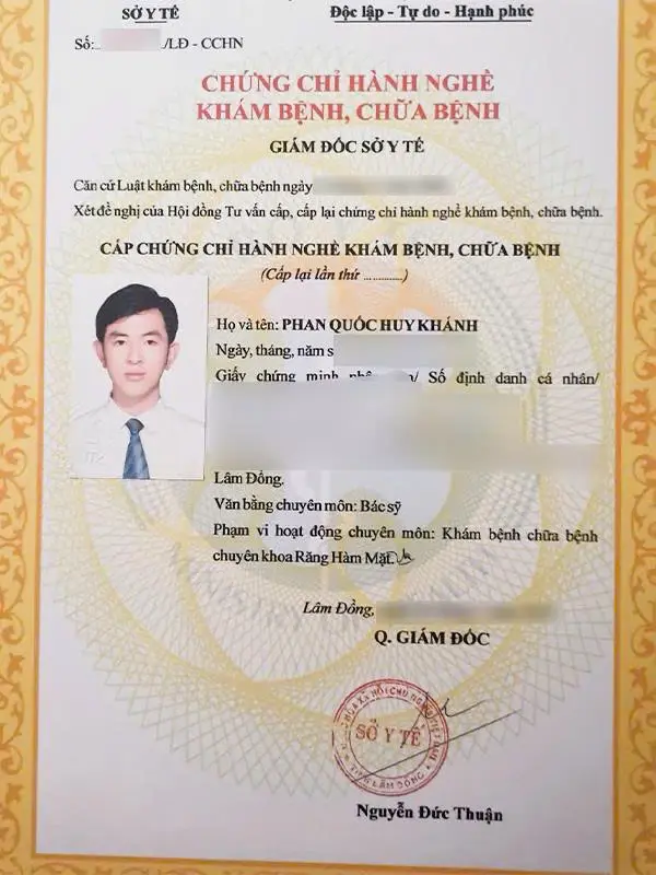 Chứng chỉ hành nghề khám bệnh, chữa bệnh - Bác sĩ CKI Phan Quốc Huy Khánh