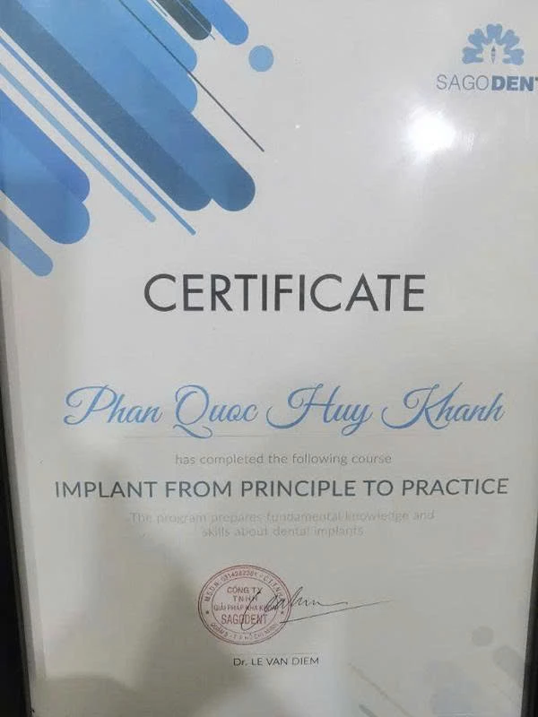 Chứng chỉ Implant | Dr Phan Quốc Huy Khánh