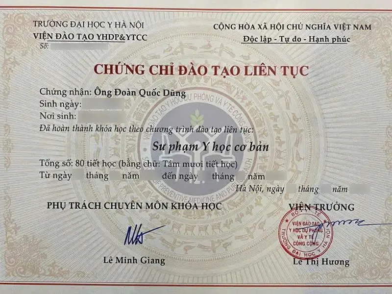 Chứng chỉ đào tạo liên tục Sư phạm Y học cơ bản