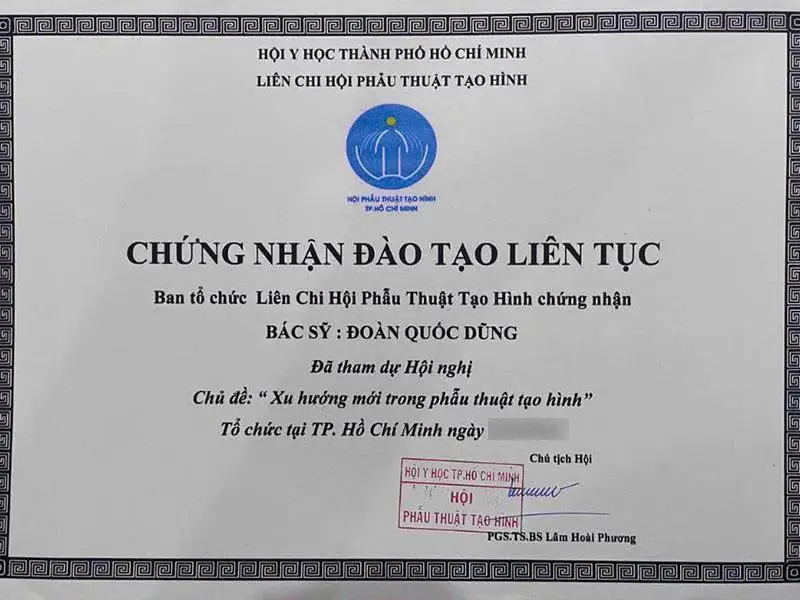 Chứng nhận đào tạo liên tục: Chủ đề "Xu hướng mới trong phẫu thuật tạo hình"