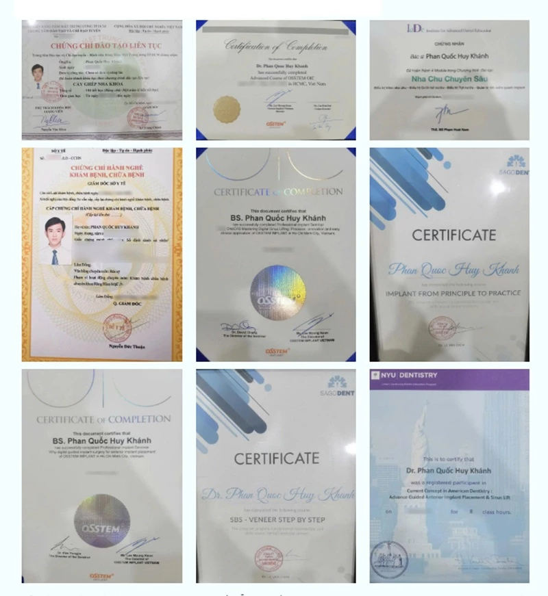 Đạt nhiều chứng chỉ nâng cao trong Cấy ghép Implant gồm: Kỹ thuật nâng xoang, ghép xương, phục hình,...