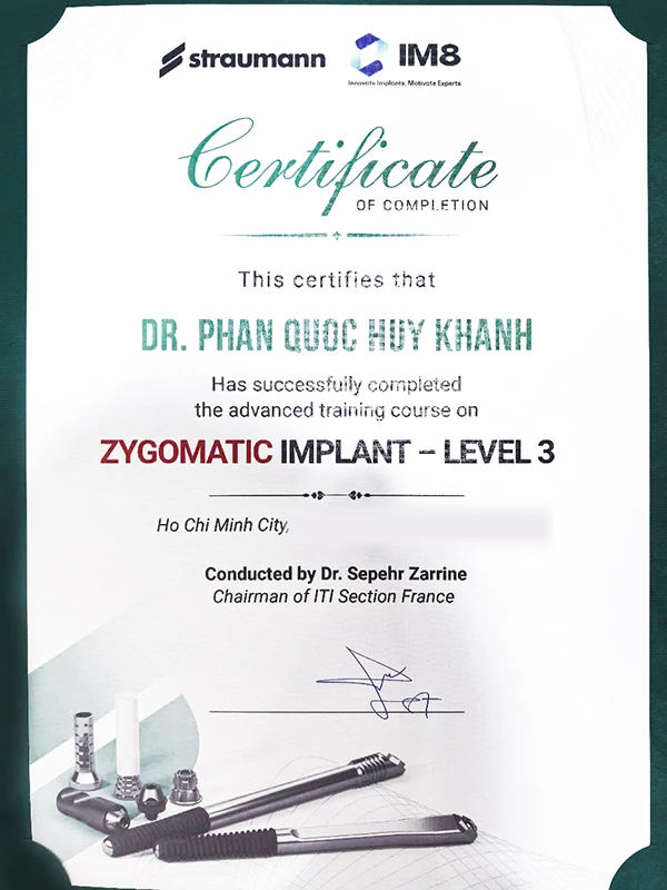 Giấy chứng nhận Implant Zygomatic Level 3 bác sĩ Phan Quốc Huy Khánh - Nha Khoa Việt Hàn 04