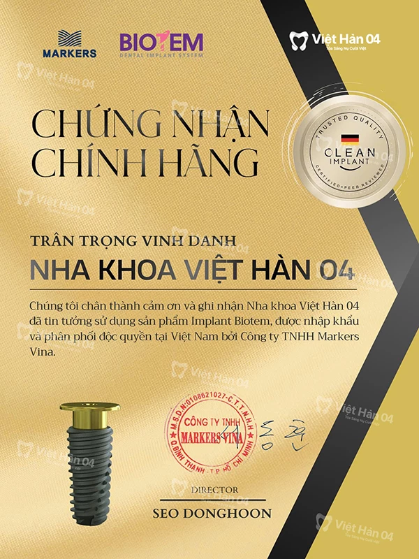Giấy chứng nhận chính hãng Implant Biotem