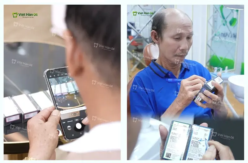 Hình ảnh khách hàng tra cứu thông tin trụ và ký tên lên trụ implant