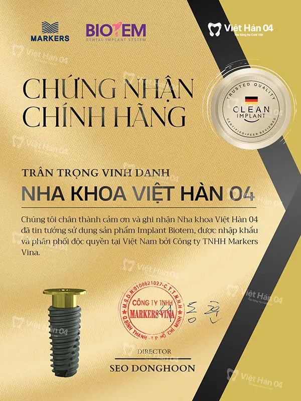Giấy chứng nhận chính hãng Implant Biotem